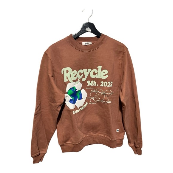 Madhappy Recycle Earth Day Fleece Crewneck Sweatshirt XS NWT Chocolate Brown - Picture 2 of 8
